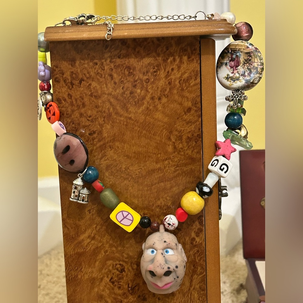 Handmade Colorful Maximalist Beaded Necklace with Charms